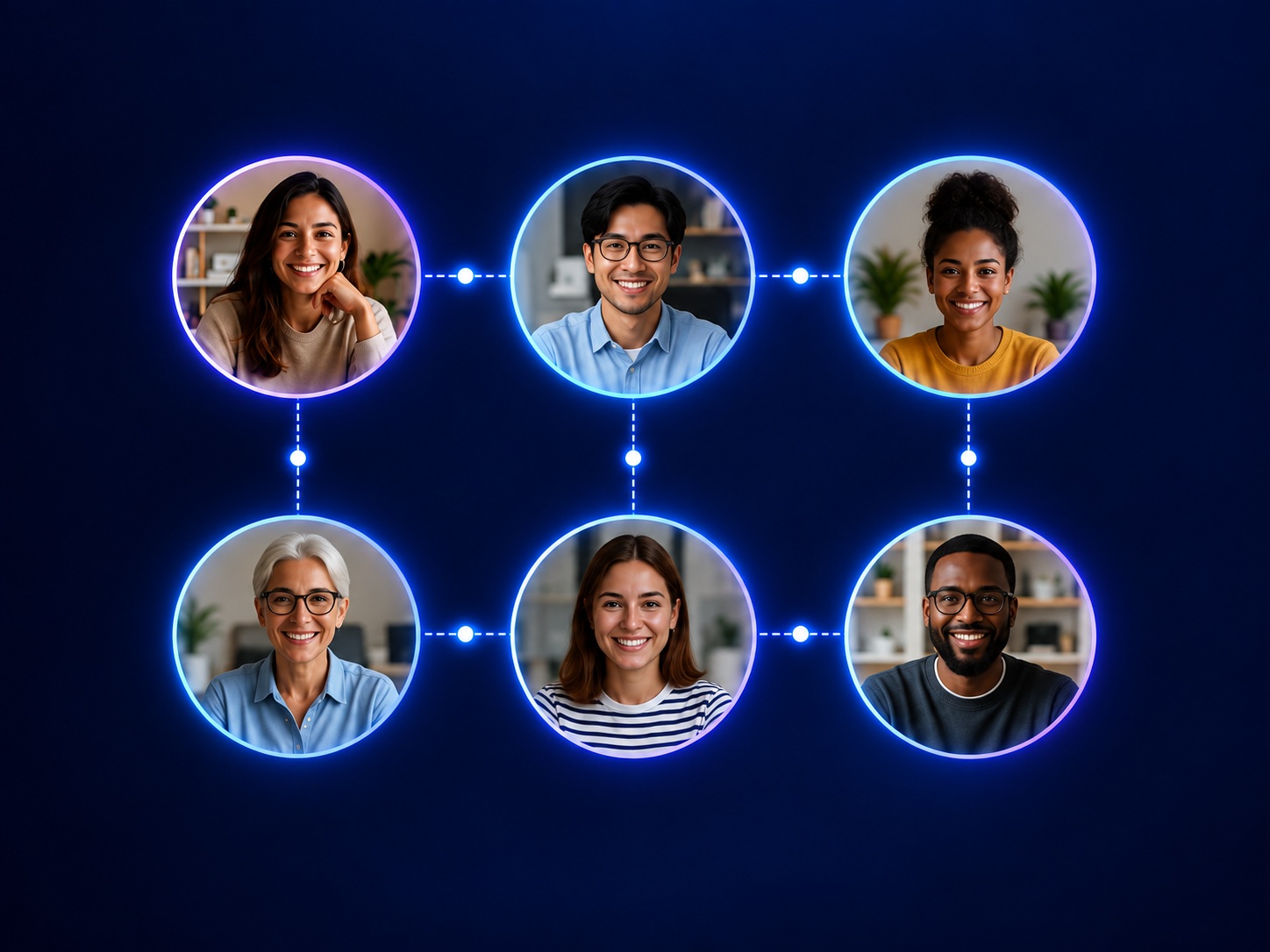 Six participants joining a live video session from their webcams